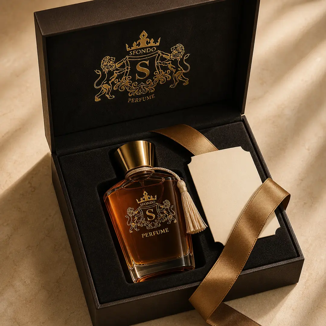 عطر اسفوندو در هاردباکس هدیه با روبان طلایی