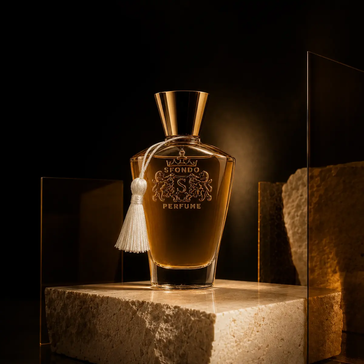 شیشه عطر اسفوندو در فضای معماری گرم و مینیمال