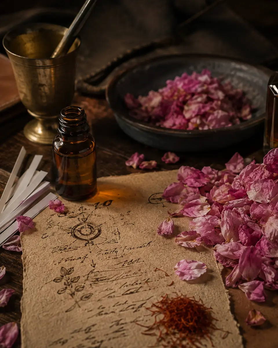 گل محمدی، مواد طبیعی و ابزار عطرسازی در آتلیه اسفوندو